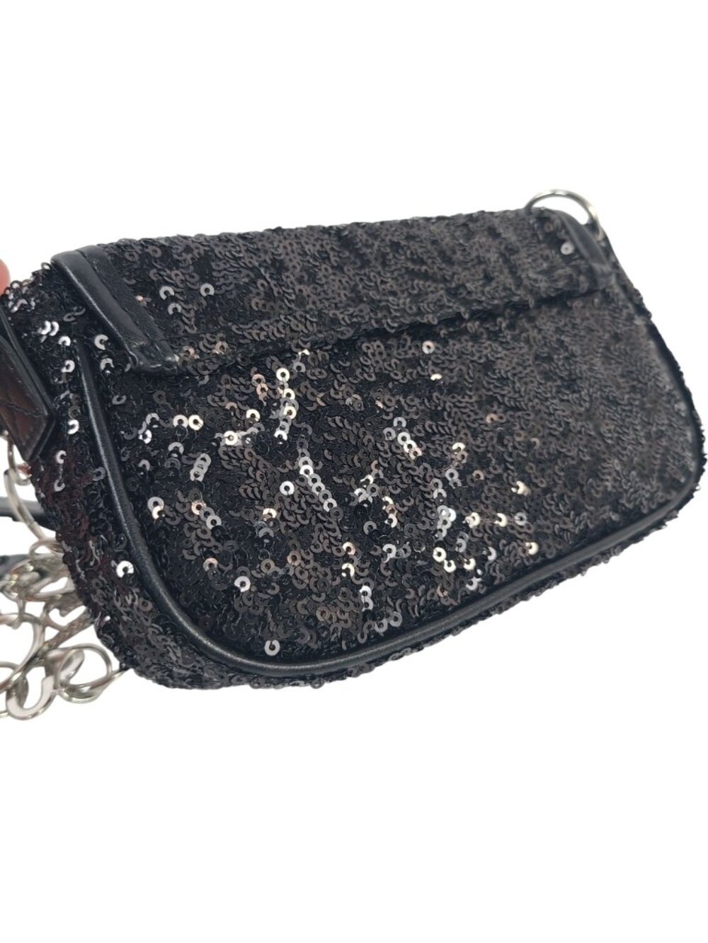 NEW The Childrens Place Black Sequin Crossbody Bag Rhinestone Heart Chain Accent - Picture 3 of 4